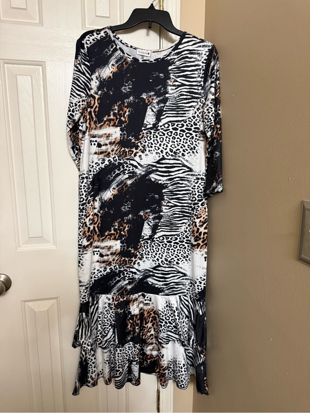 Abstract Animal Print Dress - Black, White & Brown